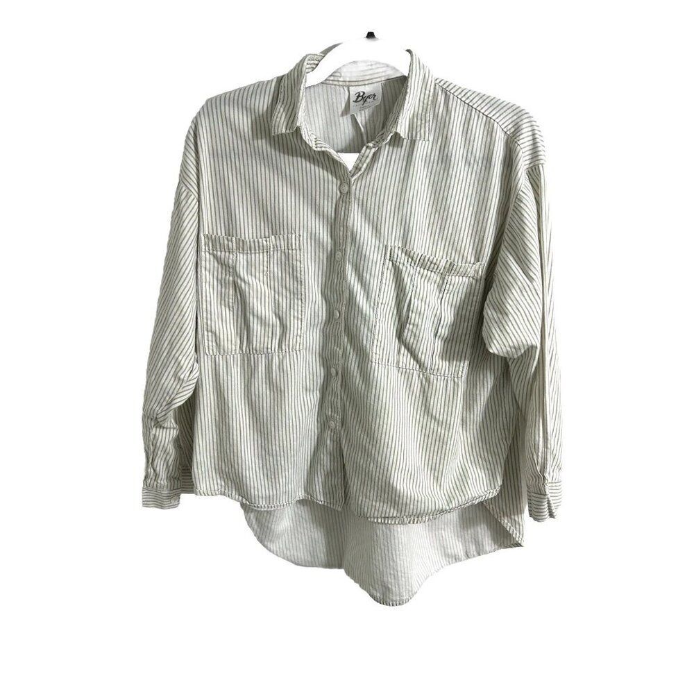 Byer women's S blouse white With stripe collar button up long sleeves